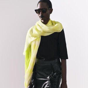 nwt zara lime green yellow PRINTED MODAL SILK BLEND SCARF